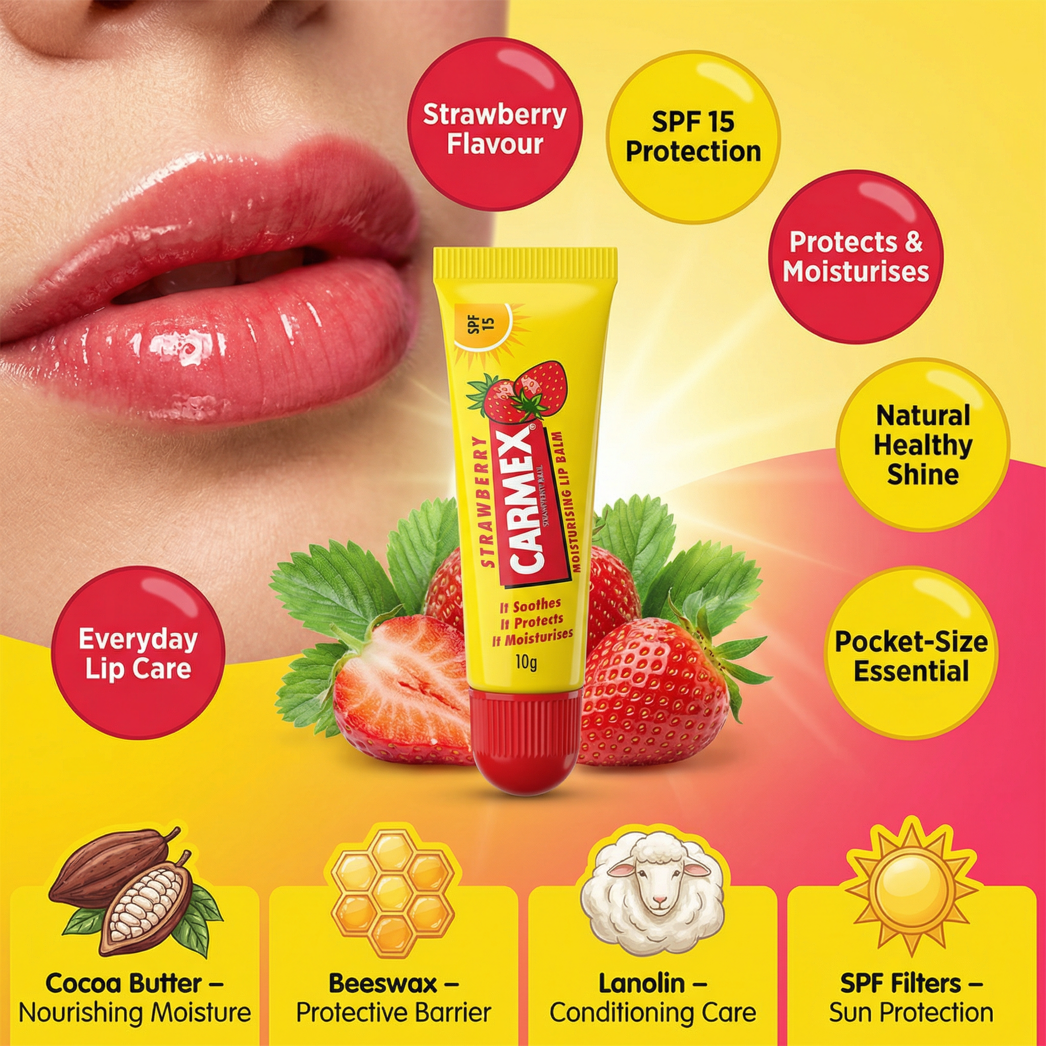 Carmex strawberry lip balm tube 10g