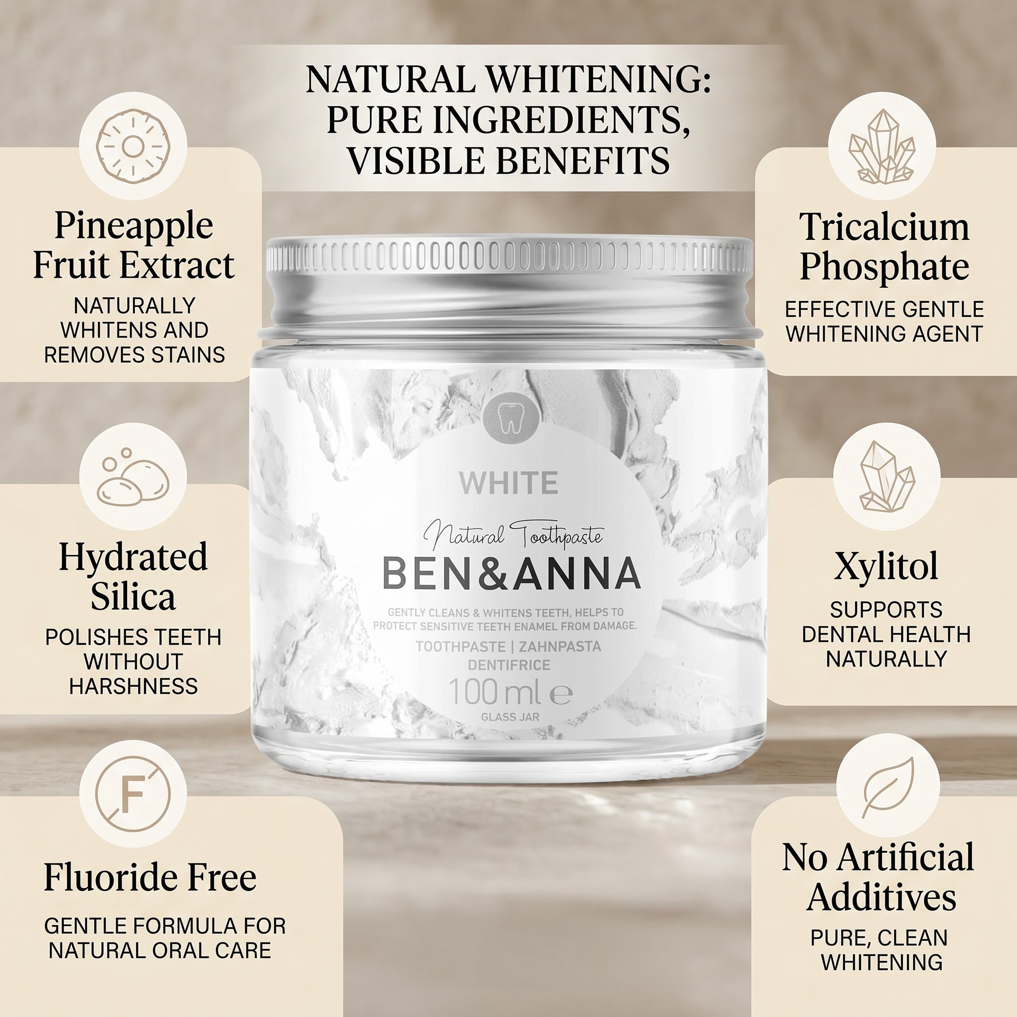 Ben & Anna Toothpaste Whitening 100ml (Fluoride Free)