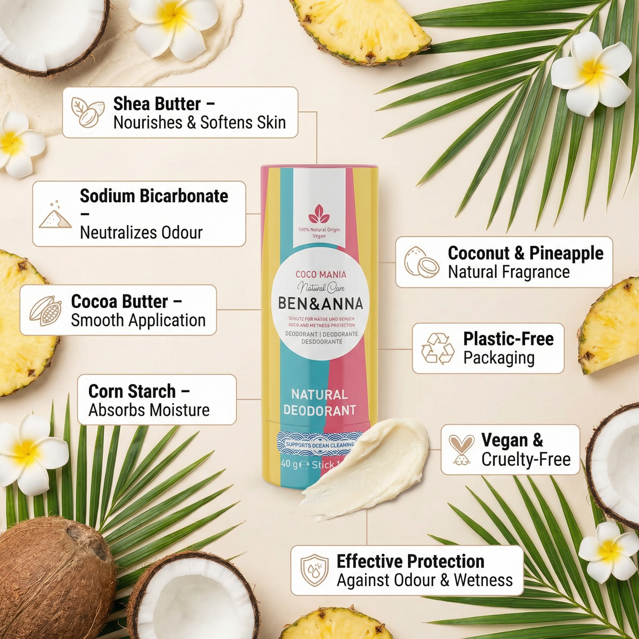 BEN & ANNA Coco Mania - Natural Deodorant Stick 40g