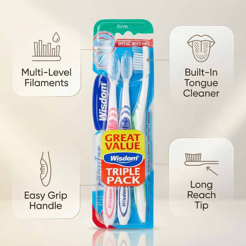 Wisdom Regular Plus Firm Toothbrushes Triple Pack