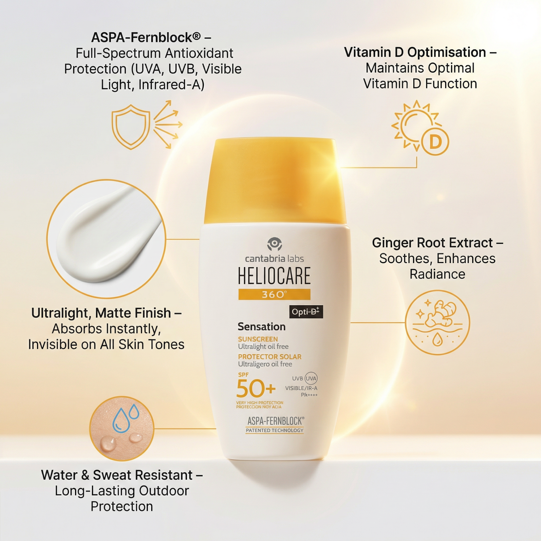 Heliocare 360 sensation sunscreen Opti-D SPF 50+ UVA UVB 50ml