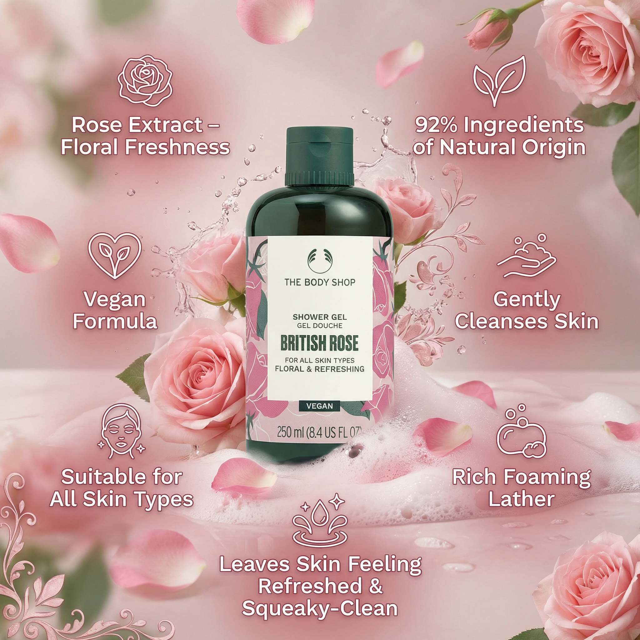 The Body Shop British Rose Shower Gel (1x 250ml)