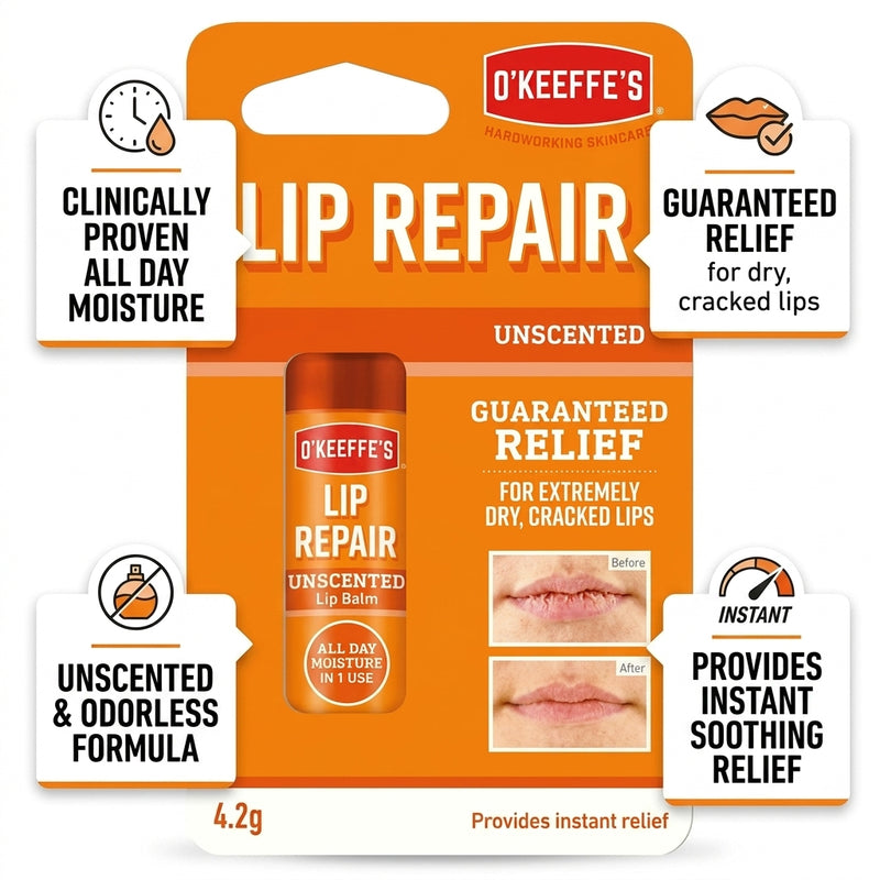 O'Keeffe's Lip Repair Unscented Lip Balm 4.2g