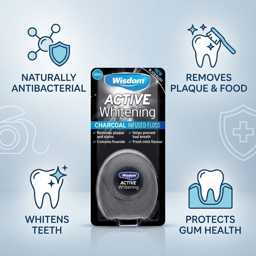 Wisdom Active Whitening Charcoal Floss 50m