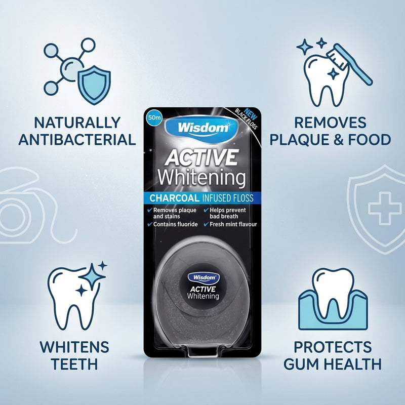 Wisdom Active Whitening Charcoal Floss 50m