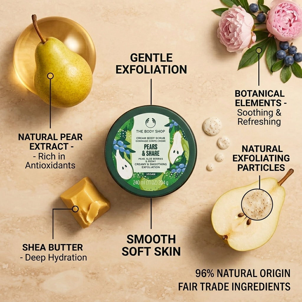 The Body Shop Pears & Share Cream Body Scrub Creamy & Smoothing Exfoliation 240ml