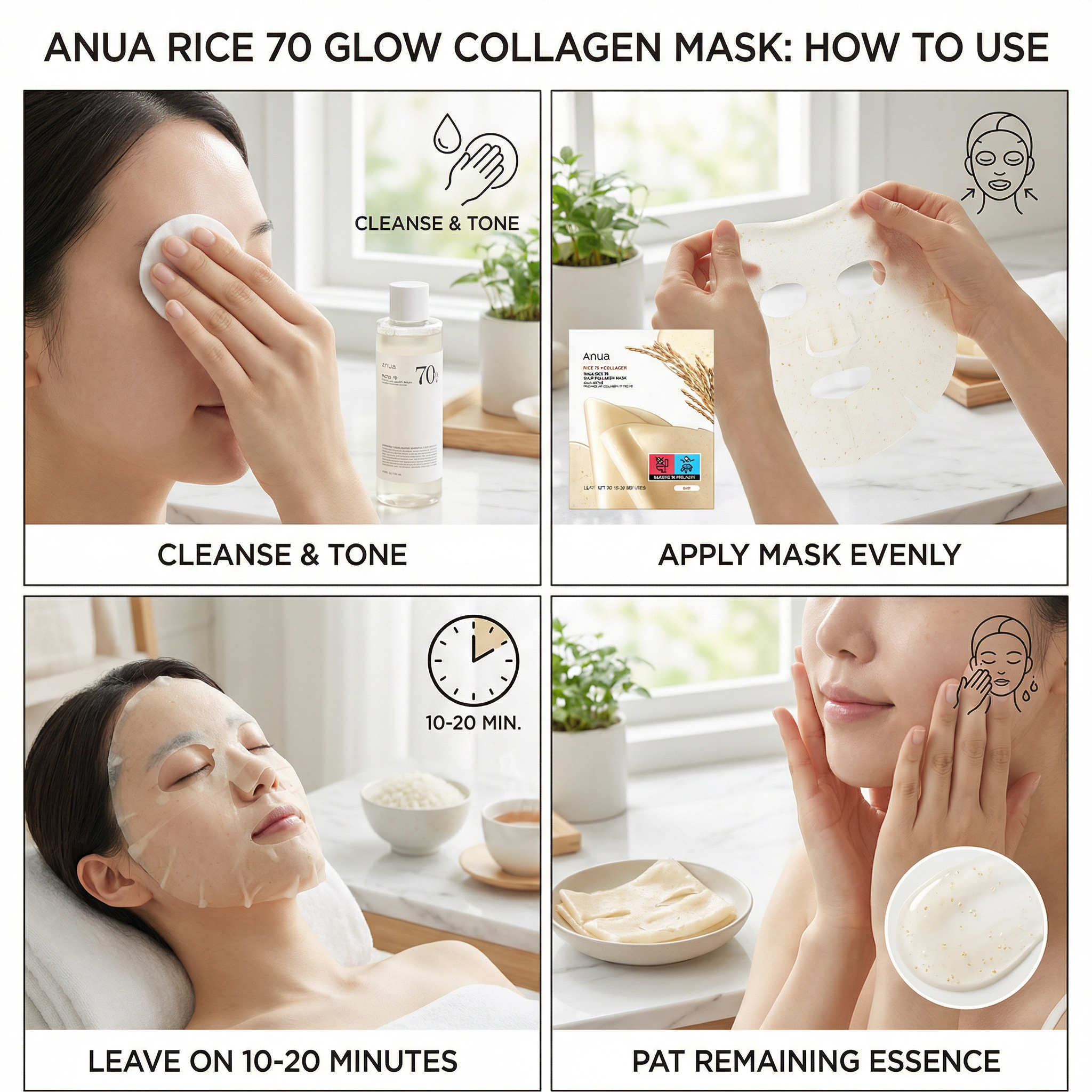Anua Rice 70 Glow Collagen Mask 4 Pack