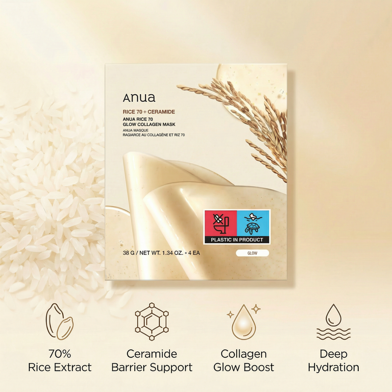 Anua Rice 70 Glow Collagen Mask 4 Pack