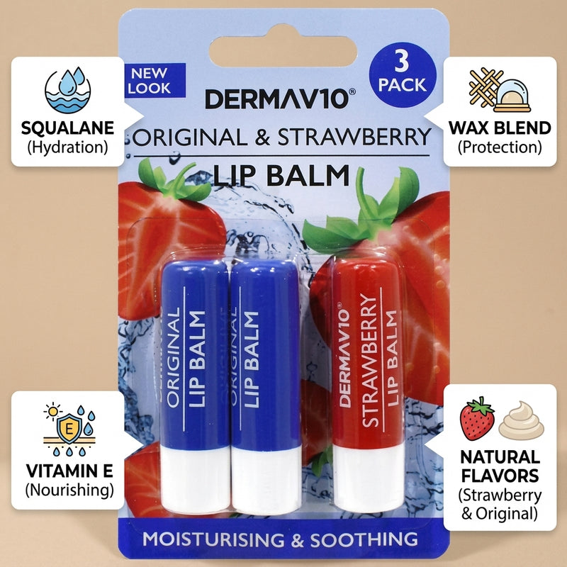 Derma V10 Lip Balm 2 Original + 1 Strawberry