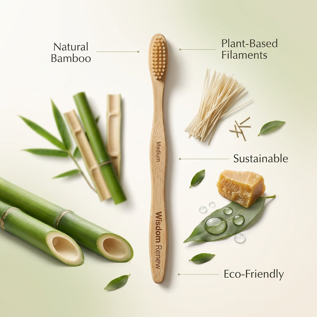 Wisdom Renew Bamboo Toothbrush Medium 100% Natural Bamboo Handle