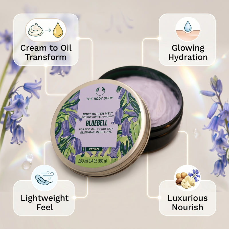 The Body Shop Bluebell Body Butter Melt Glowing Moisturiser 200ml
