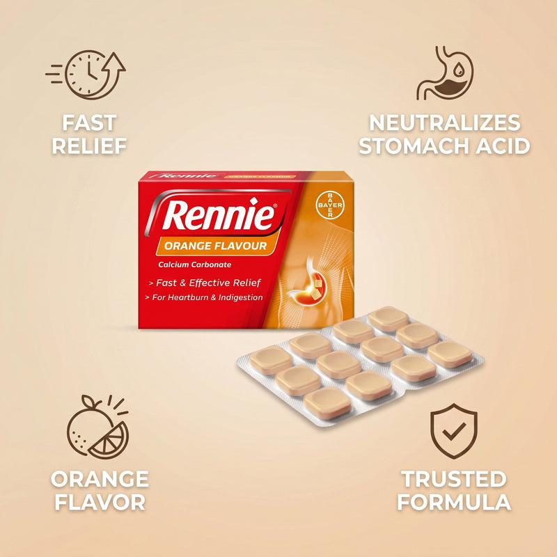 Rennie Orange Heartburn & Indigestion Tablets 500mg 36 Chewable Tablets