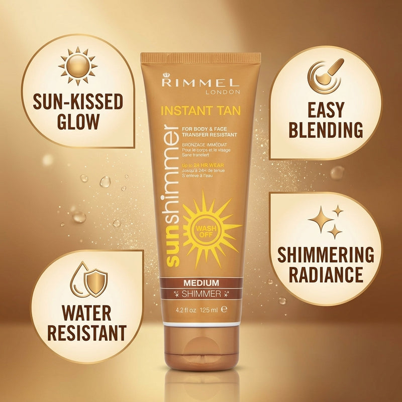 Rimmel Instant tan Sun Shinner for Body & Face Transfer Resistant Medium Shinner 125ml