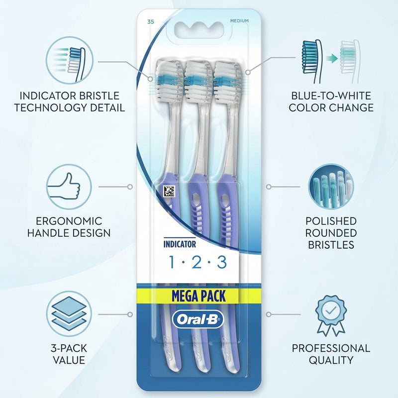 Oral-B Indicator Medium Toothbrush 123 Mega Pack 3 Pieces