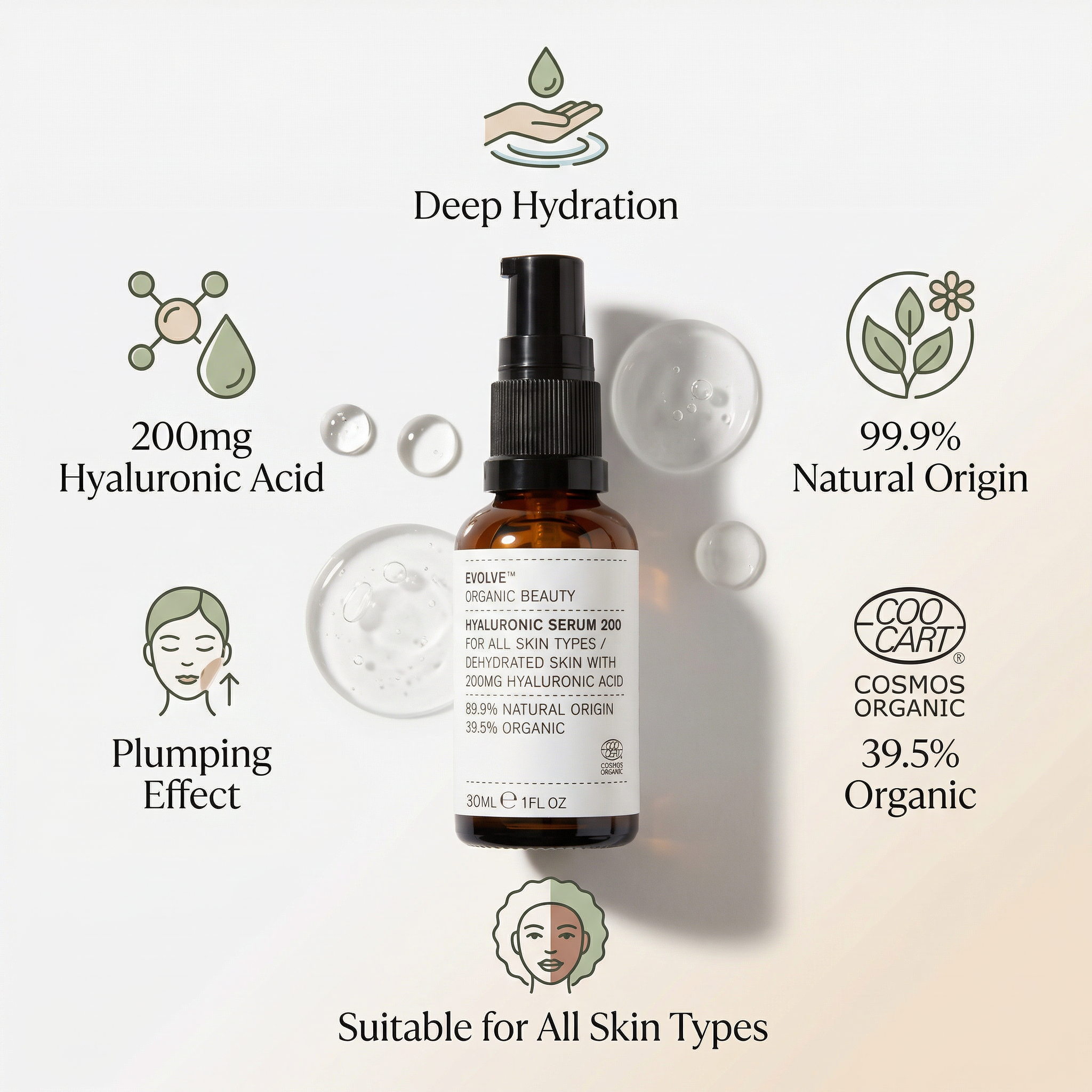 Evolve Organic Beauty Hyaluronic Serum 200 30ml