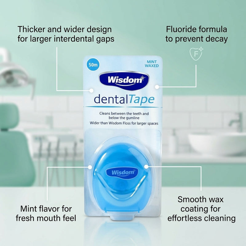 Wisdom Dental Tape 50m | Flossing 50m Mint Wax