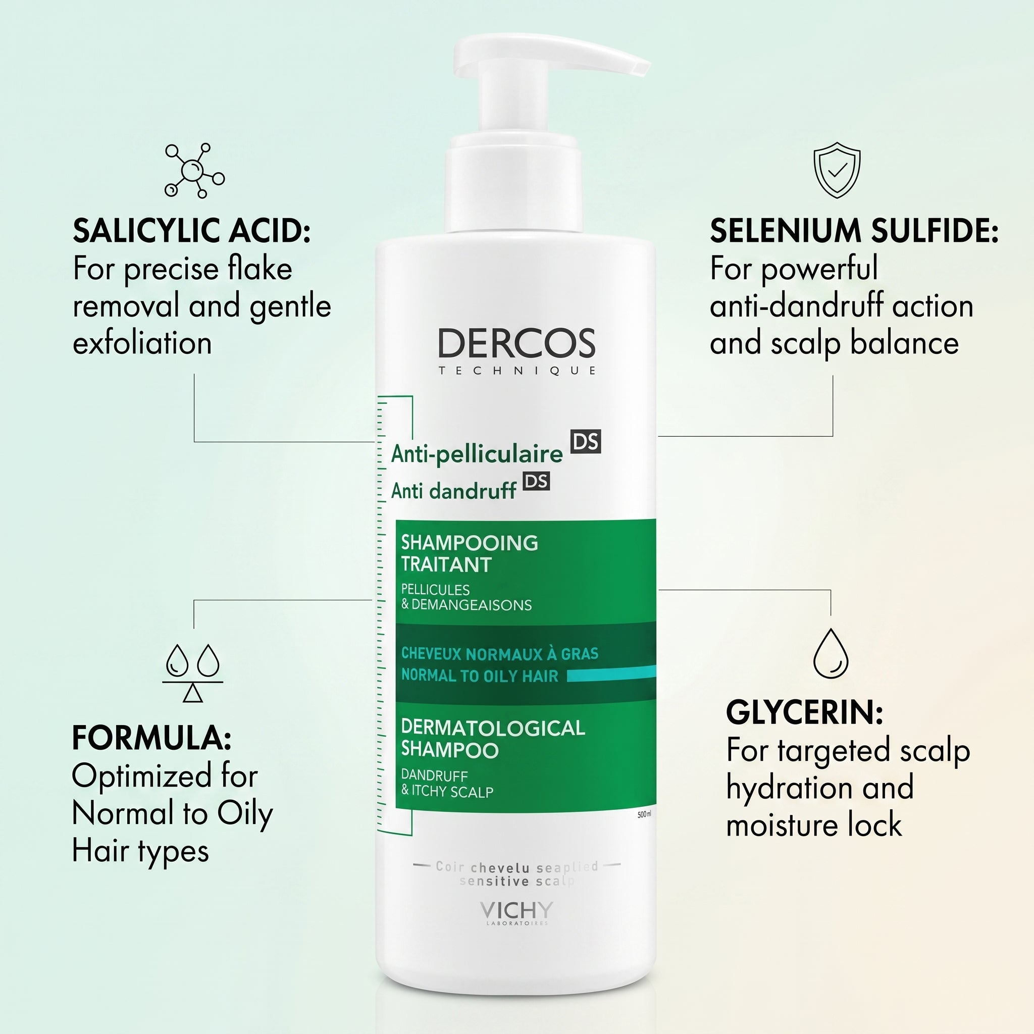 Vichy Dercos Anti-Dandruff Shampoo for Normal to Oily Hair 390ml