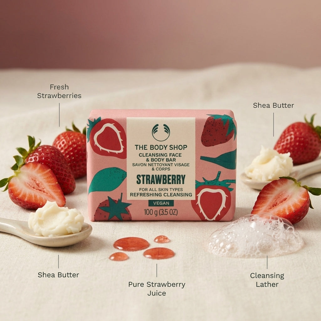 The Body Shop Strawberry Cleansing Face and Body Bar 100g