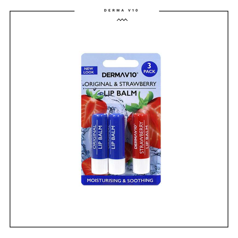 Derma V10 Lip Balm 2 Original + 1 Strawberry