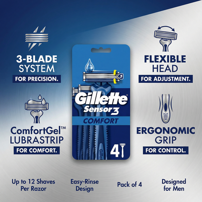 Gillette Sensor3 Comfort Disposable Razors 4 Peices