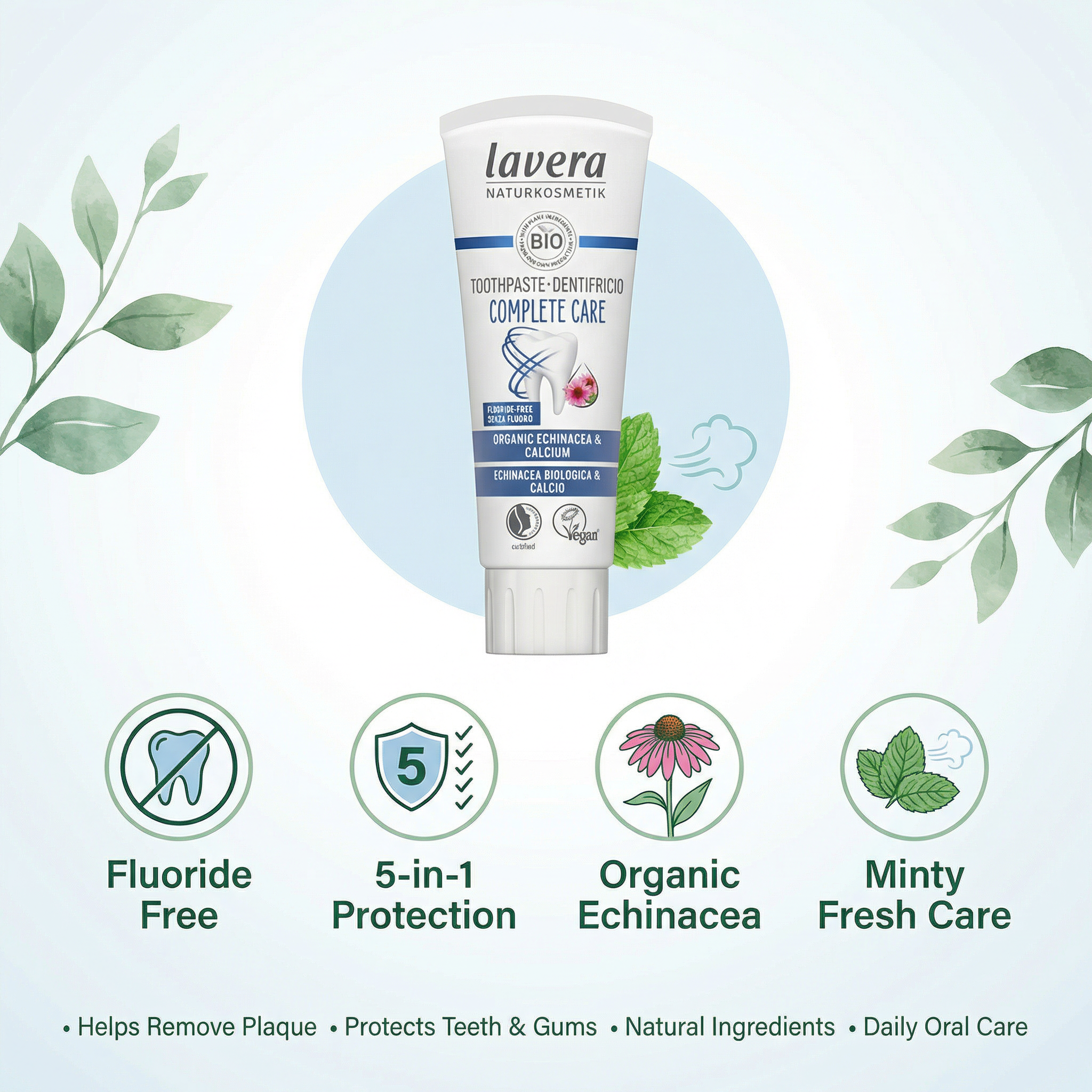 Lavera Basis Complete Care Toothpaste (with Echinacea, Fluoride Free) 75ml