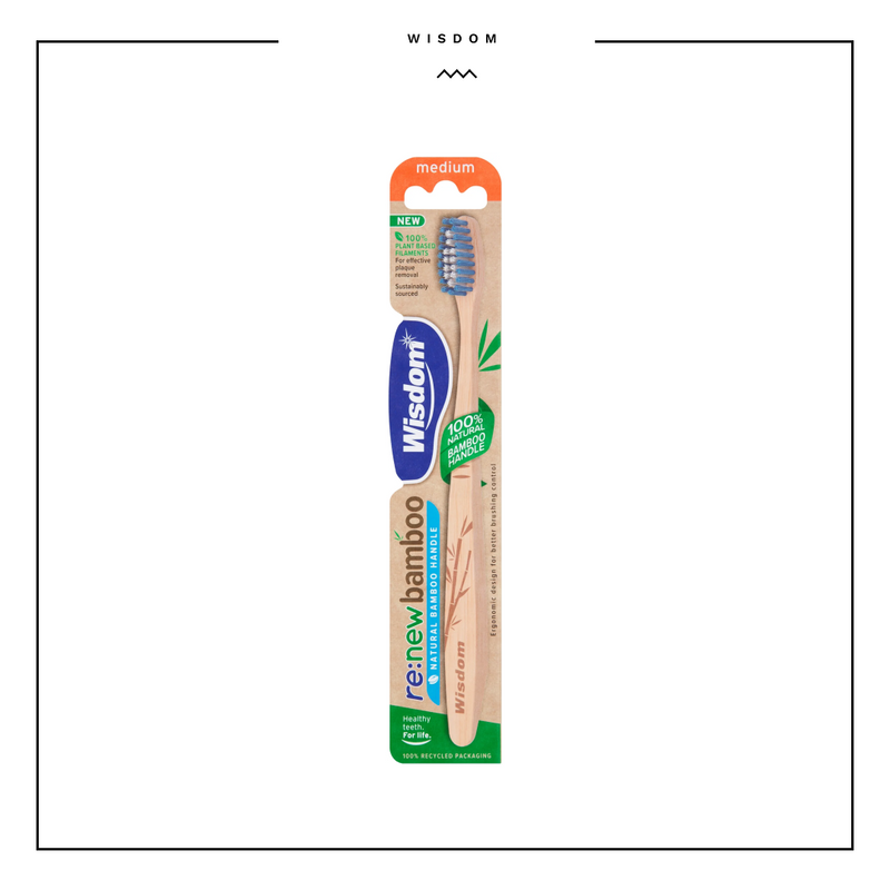 Wisdom Renew Bamboo Toothbrush Medium 100% Natural Bamboo Handle