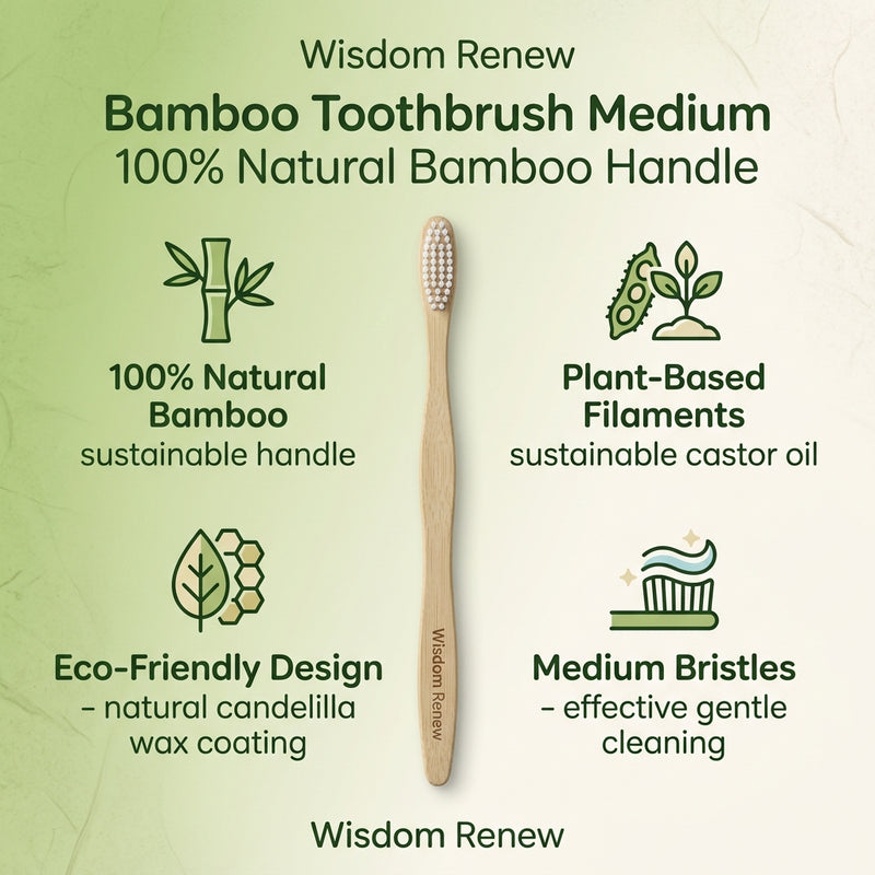 Wisdom Renew Bamboo Toothbrush Medium 100% Natural Bamboo Handle