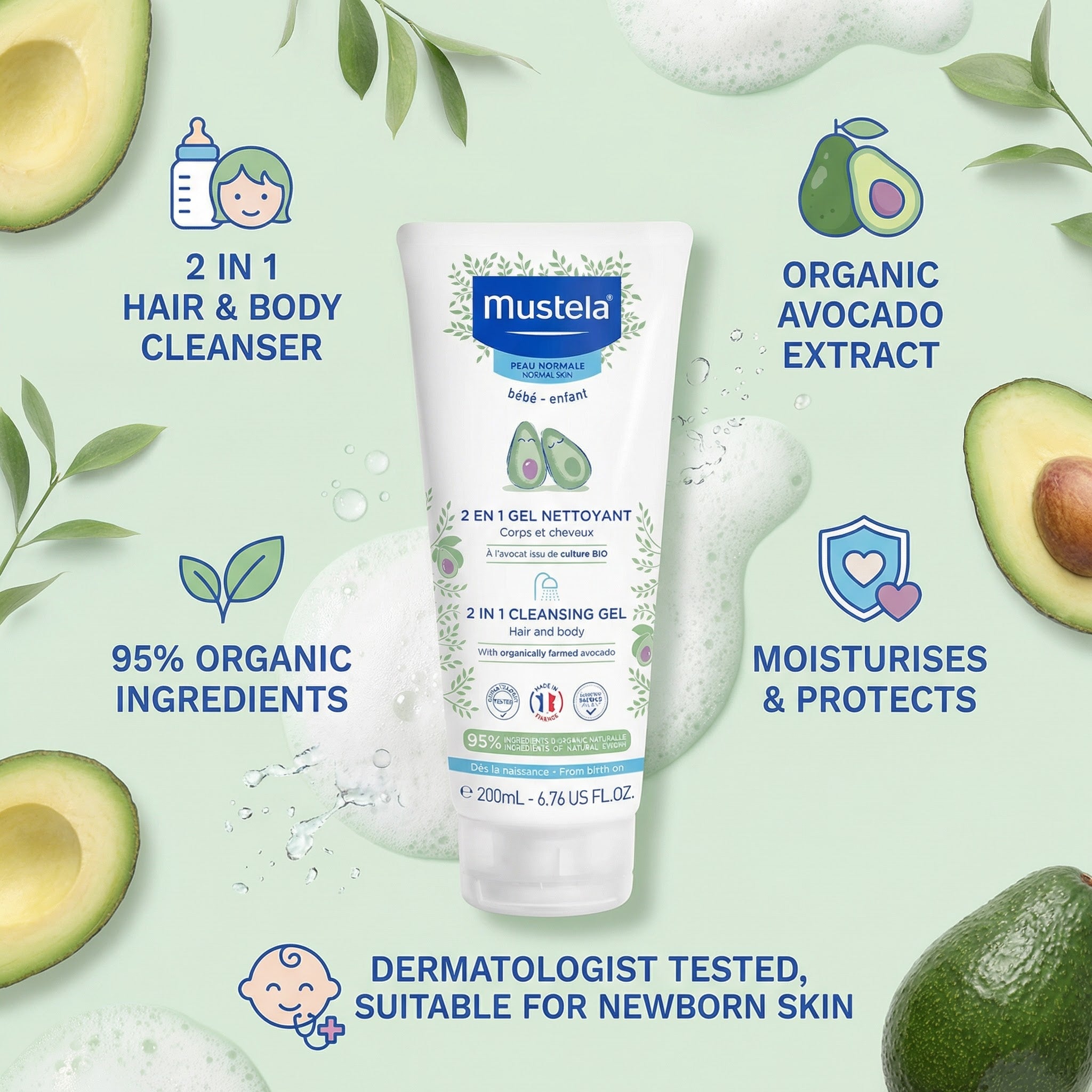 Mustela 2 in 1 Cleansing Gel with Avocado 200ml
