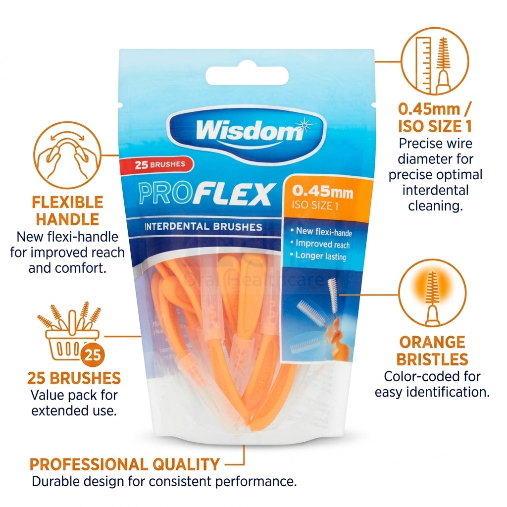 Wisdom Pro Flex Interdental Brushes 0.45mm Orange 25Packs