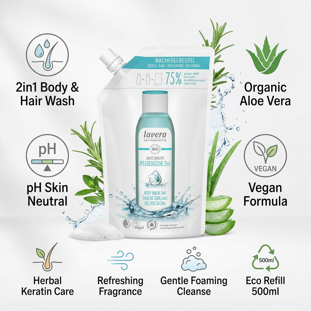 Lavera Basis Body Wash 2in1 (body & hair) Refill 500ml