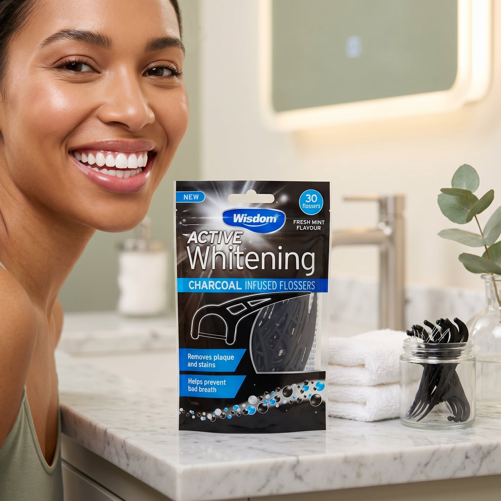 Wisdom Active Whitening Charcoal Flossers 30