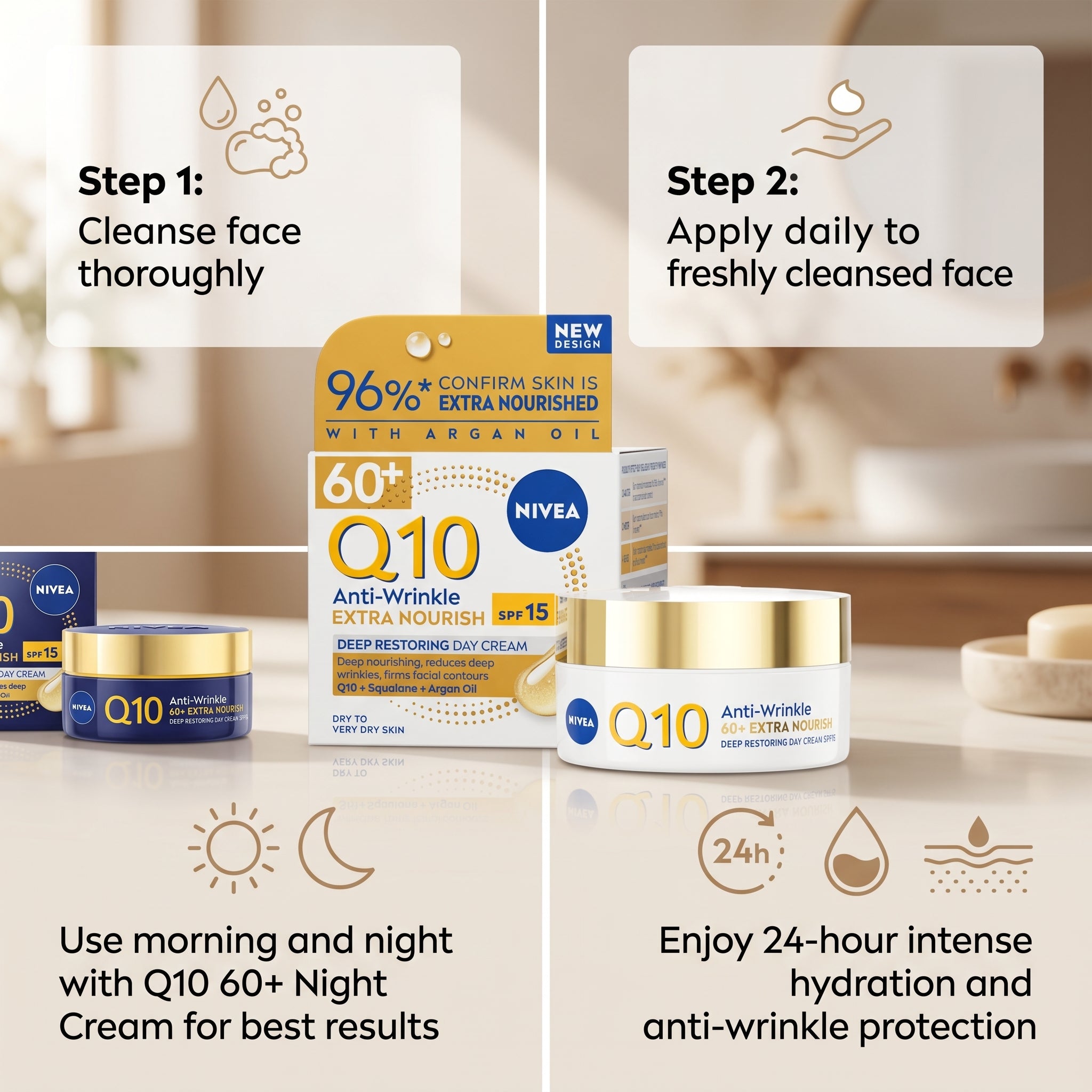 Nivea Q10 Anti-Wrinkle 60+ Extra Nourish SPF15 Deep Restoring Day Cream 50ml