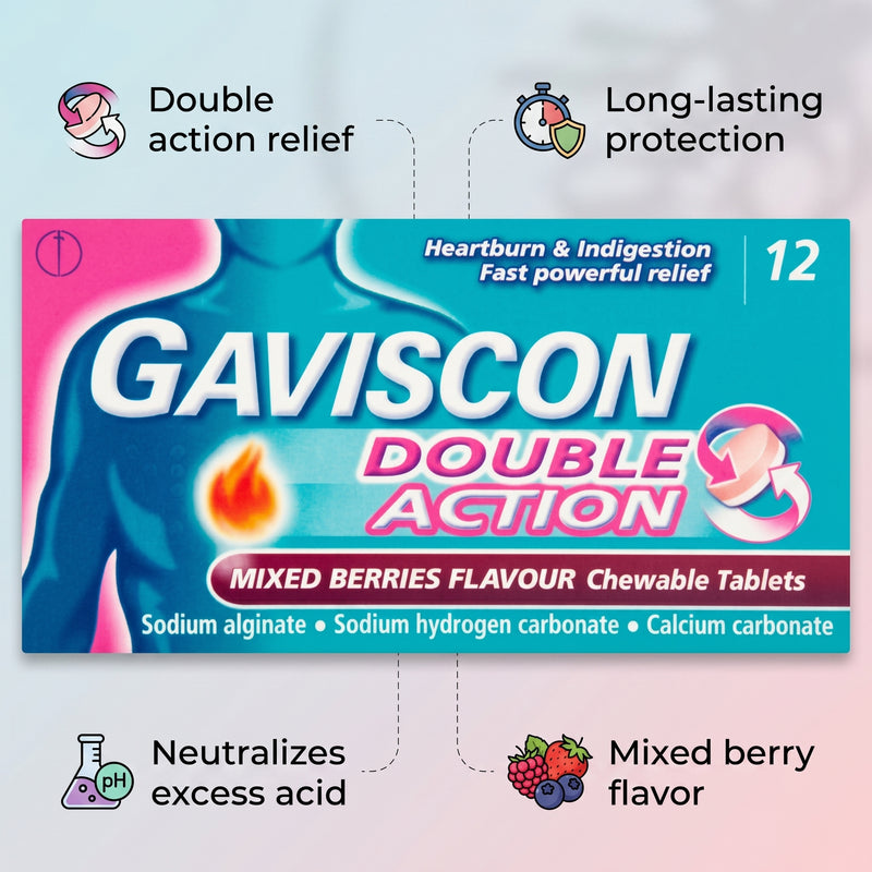 Gaviscon Heartburn Double Action Mixed Berry Tablets 12tabs
