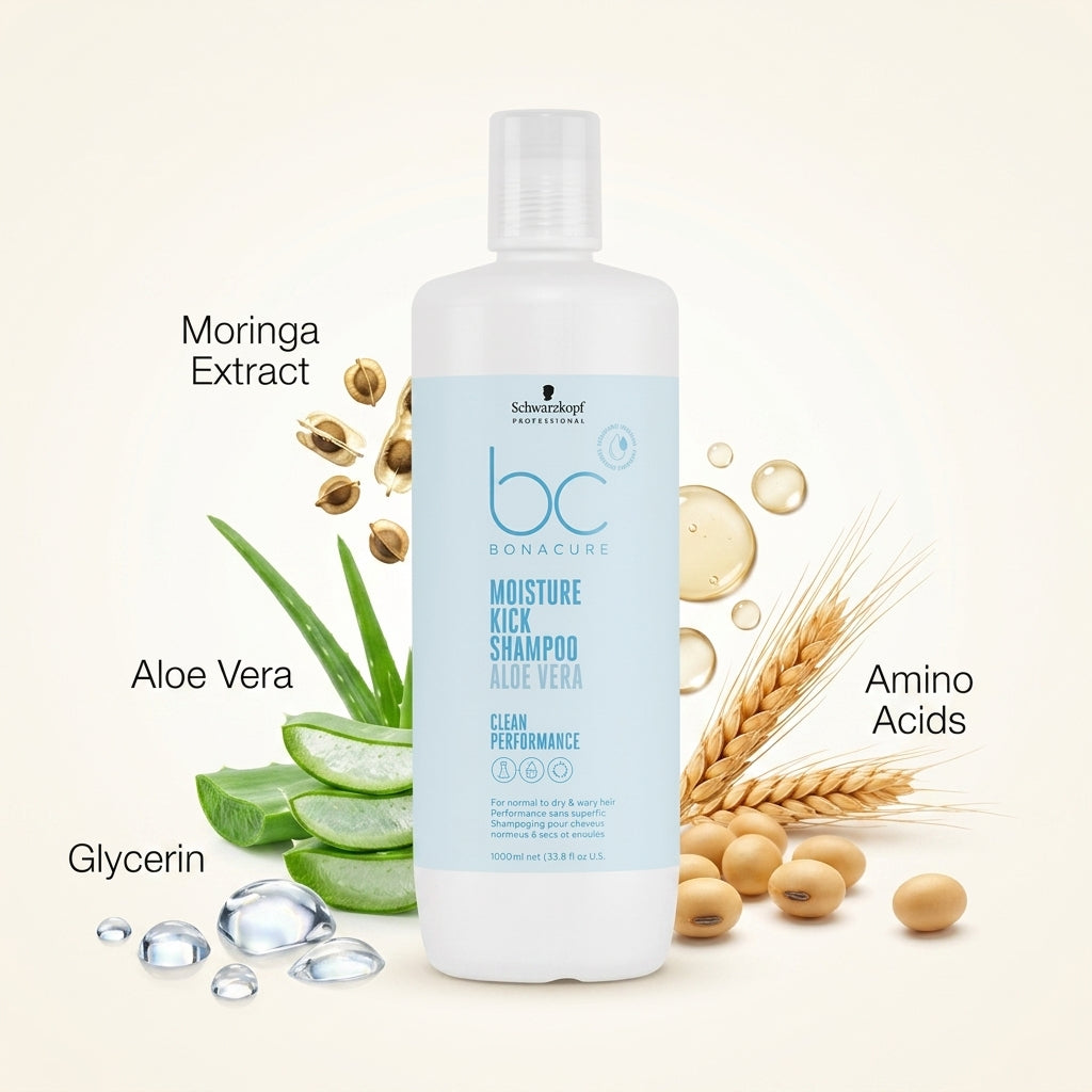 Schwarzkopf Professional Bc Moisture Kick Hydrating Shampoo For Normal And Dry, Brittle Or Curly Hair 1000ml