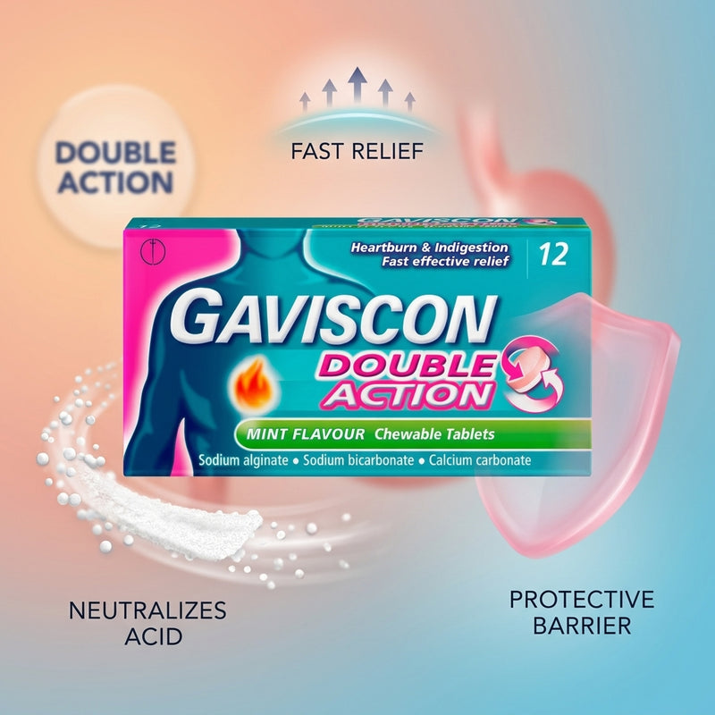 Gaviscon Double action Mint Flavour 12 Tablets
