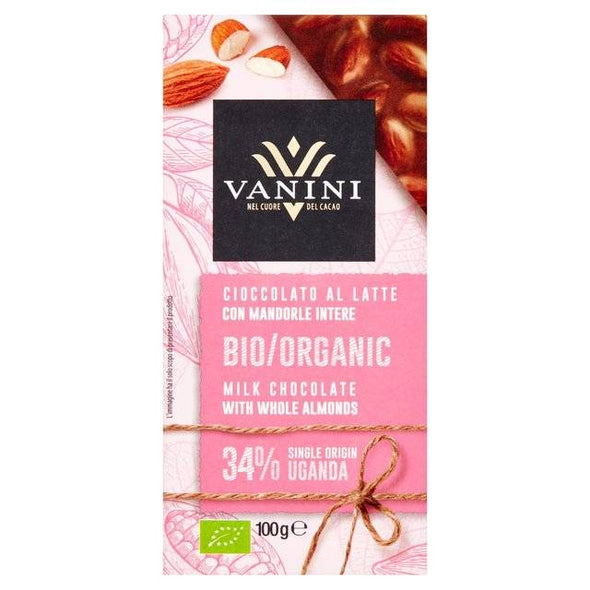 Vanini Organic Milk Chocolate - Whole Almonds 100g x 12