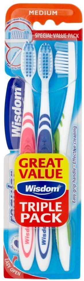 Wisdom Medium Regular Fresh Plus Toothbrushe Triple Pack