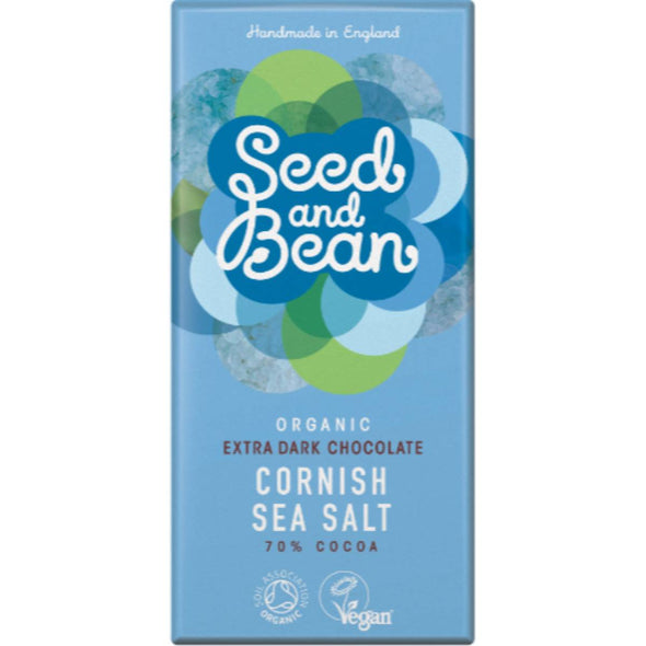 Org Seed & Bean Dark Chocolate Bar 70% - Cornish Sea Salt 85g x 8