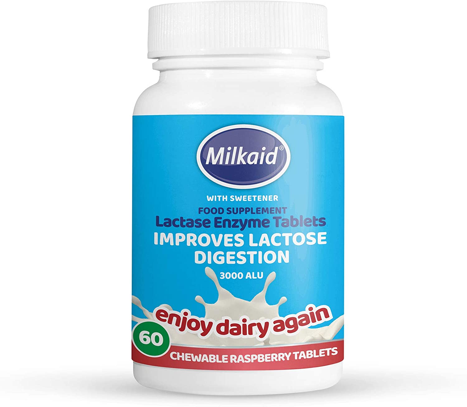 Milkaid Lactase Enzyme Chewable Tablets for Lactose Intolerance Relief 60 Tablets