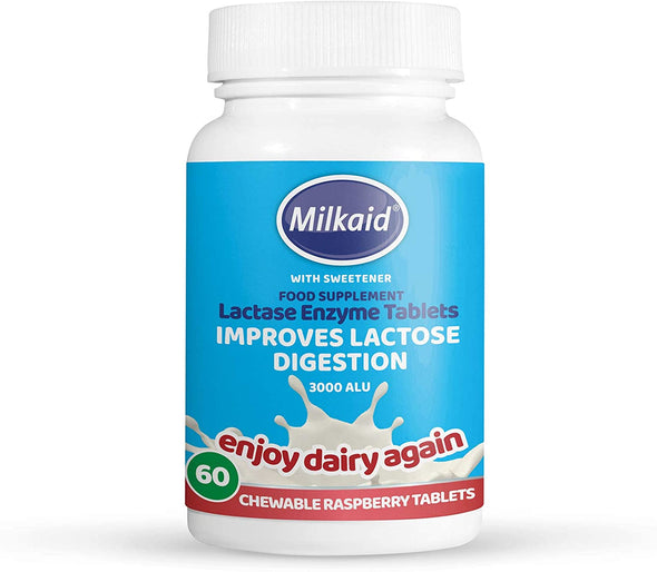 Milkaid Lactase Enzyme Chewable Tablets for Lactose Intolerance Relief 60 Tablets