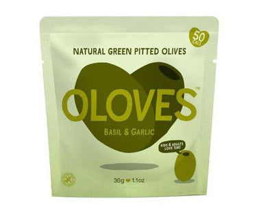 Oloves Pitted Basil & Garlic Green Olives [30g x 10] Oloves