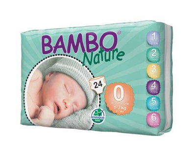Bambo/N Nappies Size 0 Premature [24s] Bambo Nature