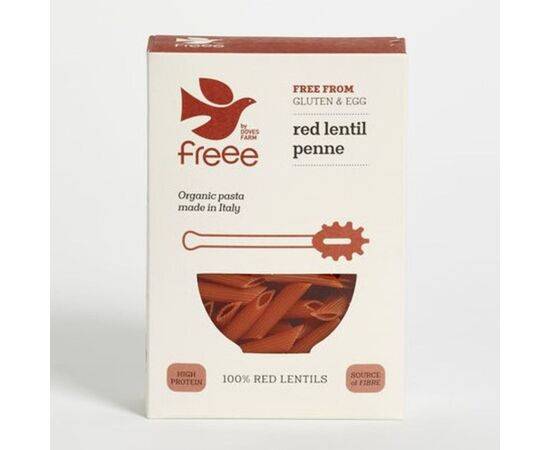Doves Freee 100% Red Lentil Penne Org Pasta [250g] Doves Farm Foods