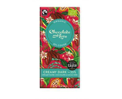 Choc/Love Creamy 55% DkChoc/Cacao Nibs [80g x 14] Chocolate And Love