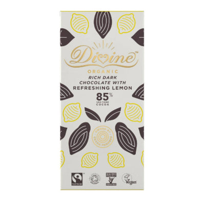 Divine Organic 85% Dark Chocolate - Lemon 80g x 10