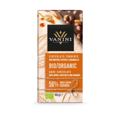 Vanini Organic Dark Chocolate - Whole Hazelnuts & Caramel 100g x 12