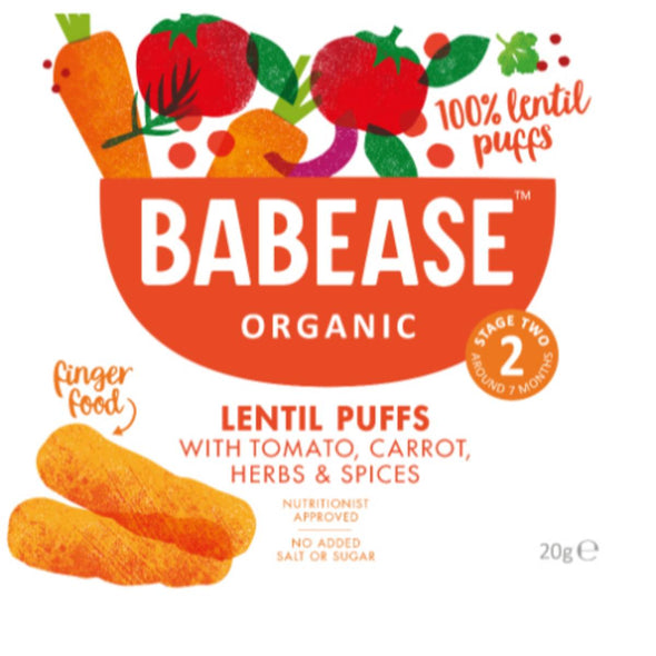 Babease Organic Lentil Puffs - Tomato Carrot Herbs & Spices 20g x 5