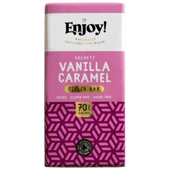 Enjoy Raw Choc Vanilla Caramel Filled Chocolate Bar 70g x 12