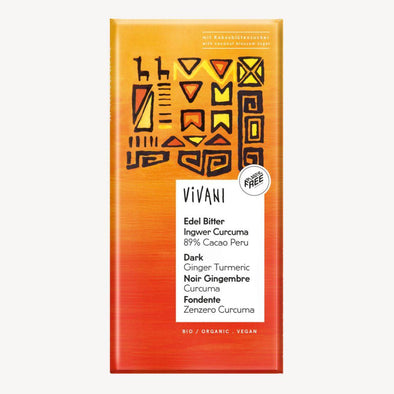 Vivani Dark Ginger Turmeric 89% Cocoa Peru 80g x 10