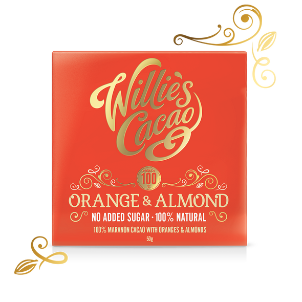 Willies Cacao Almond & Orange 100% Bar 50g x 12